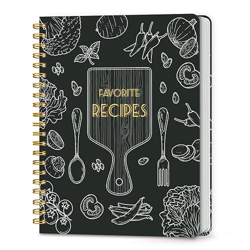LuBudingJoy Blank Recipe Notebook to Write in Your Own Recipes, Full Page Sprial Hardcover Personal Recipe Organise, Recipe Journal Hold 140 Recipes (Black) - Image 1