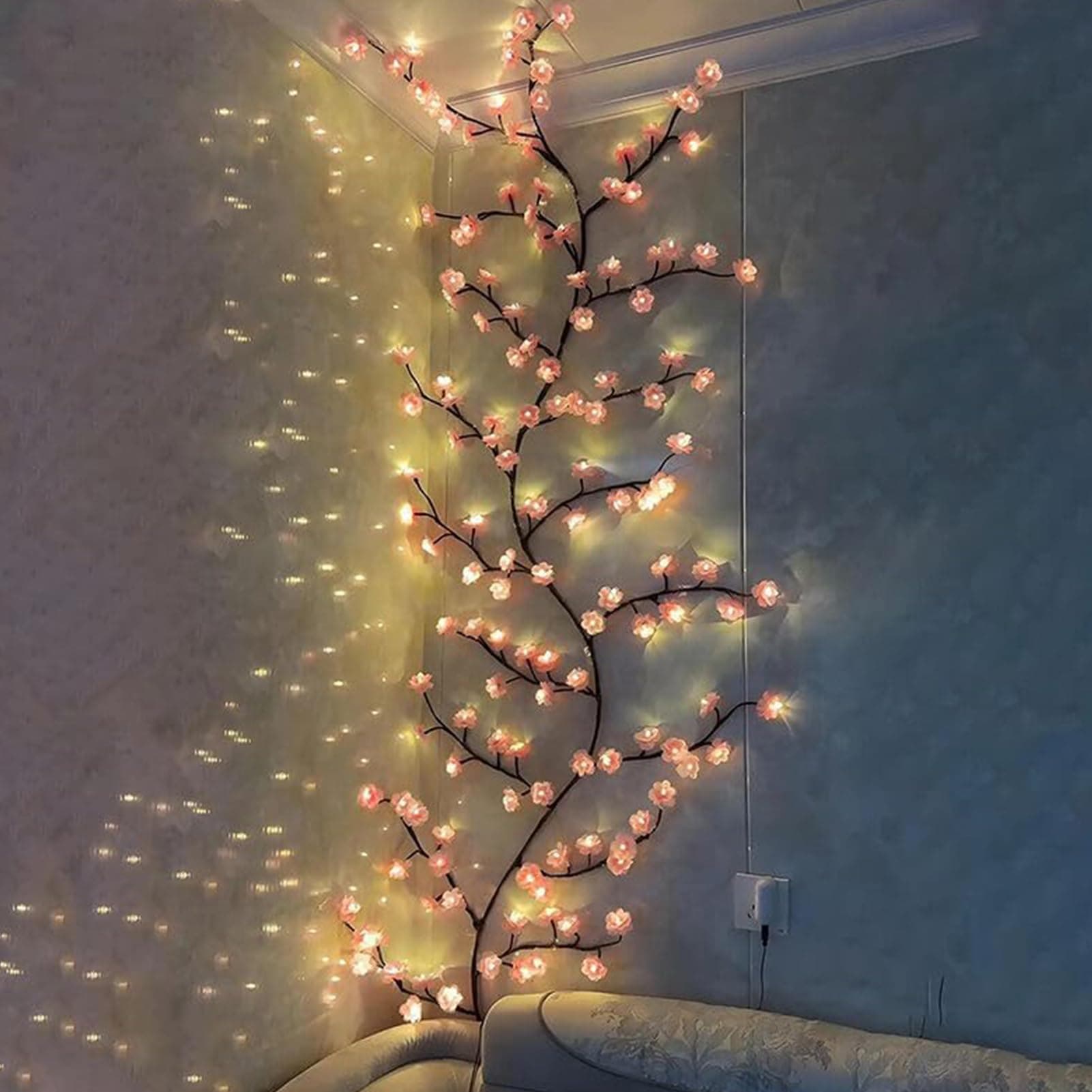 LED Tree Branch Lights for Wall - Pink Flowers Enchanted Willow Vine Lights,8 Modes Indoor Wall Decor for Home Living Room Bedroom Holiday Christmas Window Door thumbnail 8
