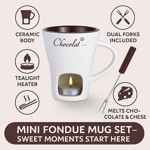 CREHNIL Chocolate Melting Mug Cheese Candy Mini Fondue Pot With Forks (Red) thumbnail 7