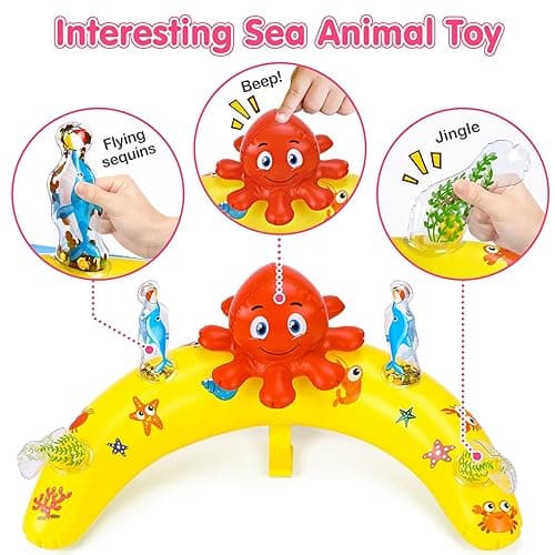 EZIGO Baby Pool Float with Canopy UPF50+ Sun Protection, Inflatable Kids Pool Floats with Ocean Animal Toys for Baby 6-36 Months, Infant Swimming Float with Adjustable Safety Seat for Boys Girls - Pink thumbnail 2