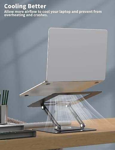 ALASHI Laptop Stand for Desk with 360 Rotating Base, Multi-Angle Adjustable Laptop Stands, Foldable Laptop Riser Compatible with 10 to 15.6 Inches PC Computer, Black thumbnail 4