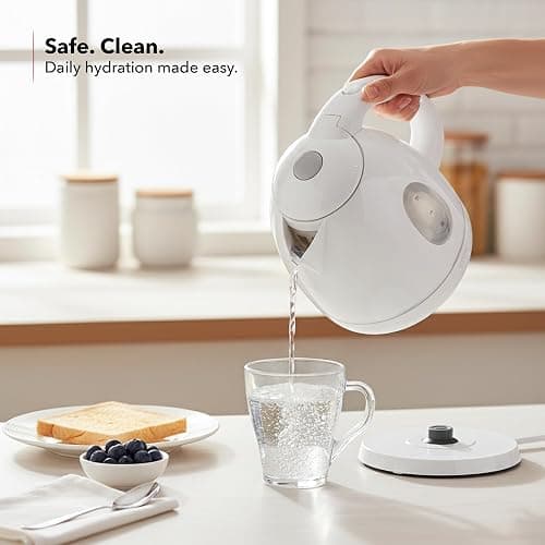 OVENTE Electric Kettle, 1.7L Fast Boiling Water Heater for Coffee or Tea, BPA Free with Water Level Gauge, Auto Shut-Off, Boil-Dry Protection, Indicator Light and Removable Filter, White KP72W thumbnail 2