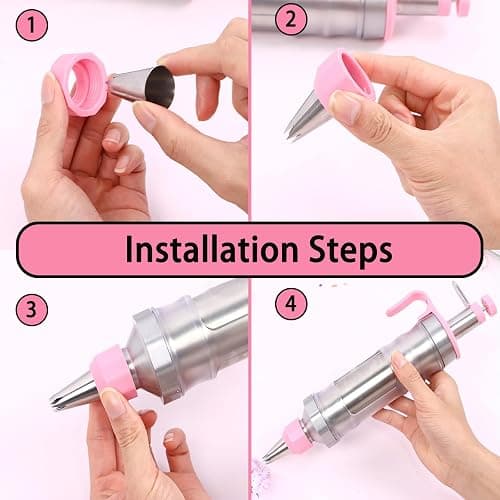 Hendiy Dessert Decorating Syringe Set, Frosting Piping Kit Stainless Steels Cake Decorating Kit with 6 Piping Tips & 9 silicone cupcakes, Cupcake Decorating Kit Piping Bags and Tips Set thumbnail 6