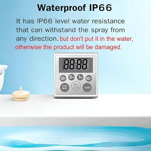 NUOSWEK Digital Timer Waterproof Shower Timer Shower Clock Bathroom Kitchen Timer with Strong Magnet and Large LCD Display (Waterproof 7 Key) thumbnail 4