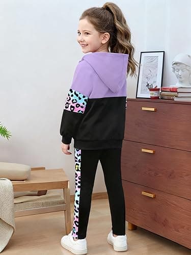 TyeSmo Toddler Girl Clothes Camo 2 Piece Little Girls Clothes Half Zip Up Hoodies Color Block Outfits Sweatshirt Pant Sets thumbnail 4