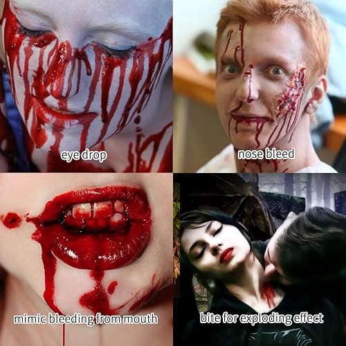 MEICOLY 0.5OZ Edible Fake Blood with 6 Packs Empty Capsules,Washable Stage Blood Sangre Falsa,Realistic Dripping Sticky Fake Blood for Halloween, SFX,Special Effect Makeup for Zombie Vampire thumbnail 6
