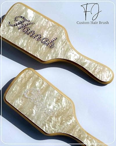 Custom Hair Brushes for Women,Personalized Hair Brush with Colorful Name,Customized Natural Wooden Bamboo Brush,Handmade Rhinestones Hairbrush for Massaging Scalp(Pearl White-Square) - Pearl White-Square thumbnail 4