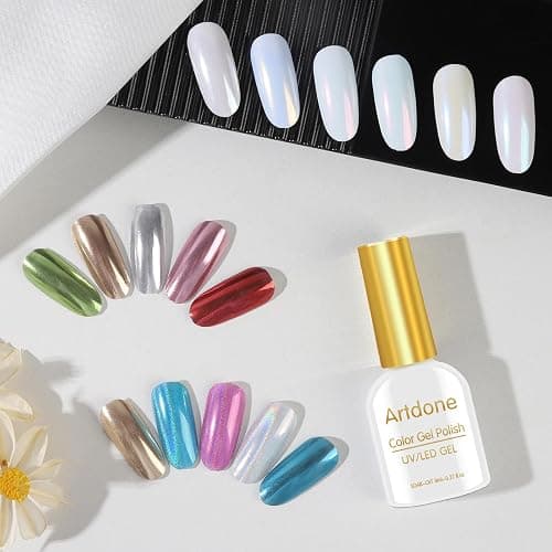 Artdone 16Jars Chrome Nail Powder Magic White Pearl Kit Mirror Effect Silver Metallic Holographic Dip Nail Powder for Resin Craft & Nail Art Fimo, Decoration Iridescent Aurora Mermaid Pigment thumbnail 2