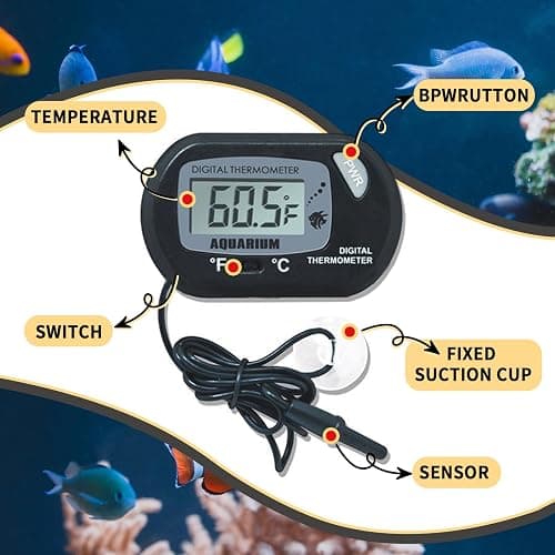 2 Pack Aquarium Thermometer, Digital Fish Tank Thermometer with Submersible Probe, Reptile Terrarium Thermometer with Large LCD Display and Suction Cup thumbnail 3