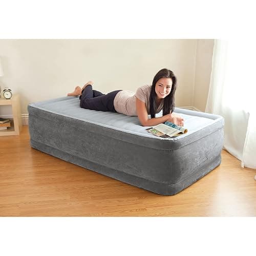 Intex Twin Size Air Mattress, 18in Height, Built-in Pump, Dura-Beam Deluxe Comfort-Plush - Portable Inflatable Blow-up Bed for Camping, Travel, Guests thumbnail 9