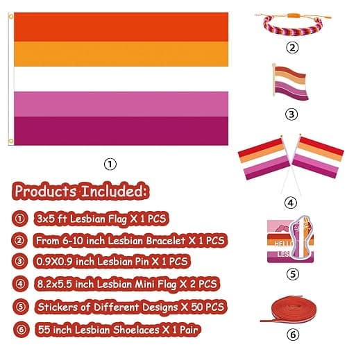 MEPLUM PRIDE 3x5 FT WLW Lesbian Flag Bundle for LGBTQ+ Accessories Present Celebration Parades Home Decor Party Supplies Festivals thumbnail 3