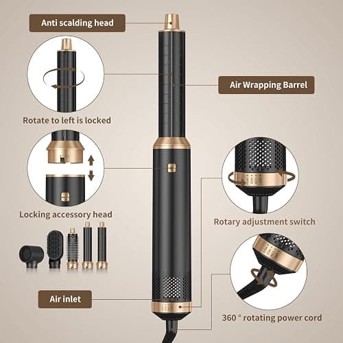 5 in 1 Blow Dryer Brush, Upgrade Hair Dryer Brush Air Curler Air Curling Wrap Styler, Detachable Hot Air Brush Negative Ion Curling Brush Iron, Hair Styling Tools for Drying Curling Straightening thumbnail 8