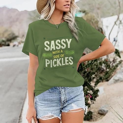 Deyaidy Pickle Shirt Funny Shirts for Women Graphic with A Side of Pickles Tee Cucumbers Short Sleeve Cotton Tops thumbnail 4