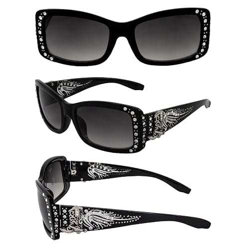 Rodeo Queen 2 Pairs of Fashion & Studded Sunglasses for Women Black Frame w/Metal Accent Piece Bling Rhinestones & Smoke Gradient Lenses thumbnail 8
