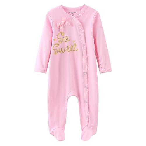 Ecojoy Baby Long Sleeve Sleepsuit Footed Sleep Wear Infant Grow Newborn to 12Months Slanted/Straight Lapel,Soft Cotton,3 Pack - 3 Monate - A Big Bunny thumbnail 2