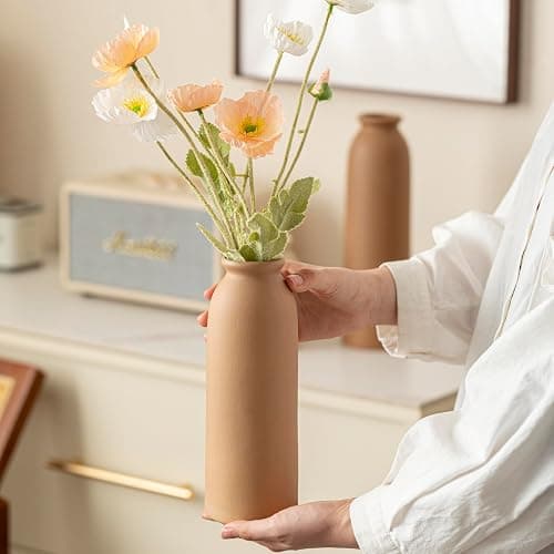 10.4 inches Tall Decorative Ceramic Vase Set, 3 Pieces, Nordic Modern Boho Style, White, Modern Farmhouse for Home Decor (Coffee Mix) thumbnail 7