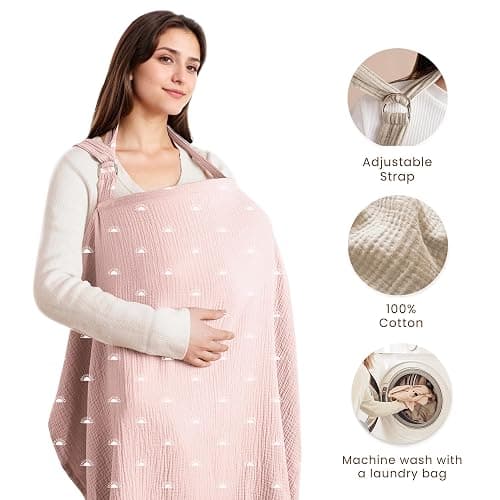 Konssy Muslin Nursing Cover Up for Breastfeeding with Rigid Hoop | 100% Cotton Nursing Apron, Lightweight & Breathable, Carseat Canopy, Breast Feeding Covers for Women thumbnail 3