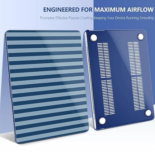 DONGKE for MacBook Air 13 inch Case M5 M4 M3 M2 2026-2022, Printed Case | Fit MacBook Air 13" A3449 A3240 A3113 A2681. Hard Shell Cover+Keyboard Skin+Screen Film+Dust Plugs, Retro Blue Stripes thumbnail 6