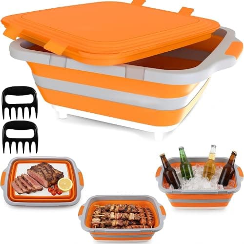 MAYALEAD BBQ Prep Tub with 2 Pcs Meat Shredder Claws, 4.22Gal/16L Collapsible Cutting Board with Locking Lids, 3 Adjustable Height – Ideal for Indoor and Outdoor (Orange) thumbnail 7