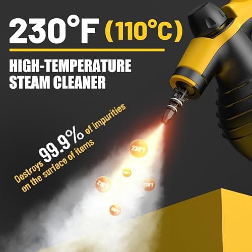 Pressurized Handheld Steam Cleaner with 10pcs Accessories & Safety Lock, Multi-Purpose & Powerful Home Use Steamer for Cleaning, Car, Bathroom, Shower, Upholstery, Grout, Window (Black) thumbnail 2