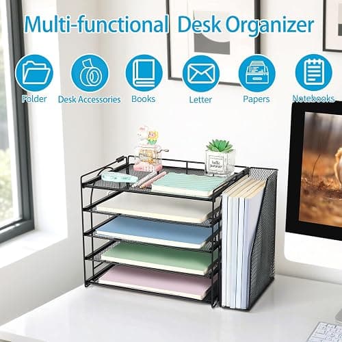 AUPSEN Desk Organizers and Accessories, 5-Tier Desktop Paper File Organizer with Removable File Holder, Desk Accessories & Workspace Organization for Home Office Supplies (Black) thumbnail 6