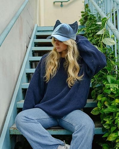 Y2K Fox Ears Baseball Cap with Iron Ring Unisex Denim Dad Hat Animal Ears Grunge Aesthetic Hat thumbnail 2