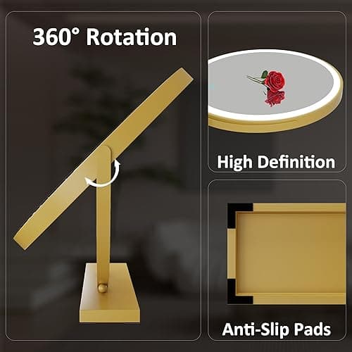 ZKIODV Vanity Mirror with Lights, Round LED Makeup Mirror, 20” Large Desk Mirror with 3 Color Modes & Adjustable Brightness, 360°Rotation, Circle Light Up Cosmetic Mirror for Dresser Tabletop (Gold) - Round Gold thumbnail 6