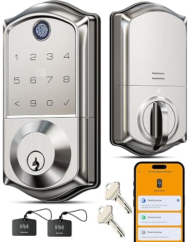Veise VE017 Fingerprint Smart Door Lock, App Control, 8-in-1 Keyless Entry, Auto Lock, Emergency Power Port, Electronic Touchscreen Keypad, Biometric Smart Locks for Front Door, Satin Nickel - Image 1