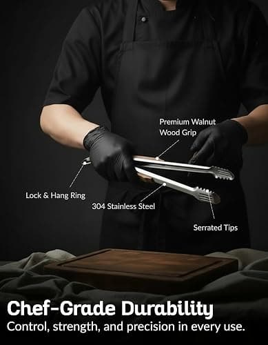 17-Inch Grill Tongs for Outdoor Grilling - Heavy Duty Stainless Steel Tongs with Luxurious Walnut Grip & Premium Gift Pouch - Extra Long BBQ Tongs for Grilling, Smoker & Outdoor Cooking thumbnail 3