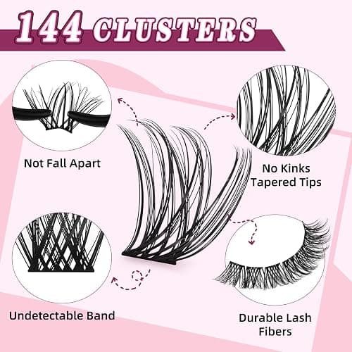 Uilulu Lash Clusters for DIY Lash Extension at Home Natural Wispy Individual Clusters Lashes False Eyelashes 144 Count 0.07D 10-18MM Mix D Curl Eye Lash Extensions (U22 Lash 10-18MM) thumbnail 2