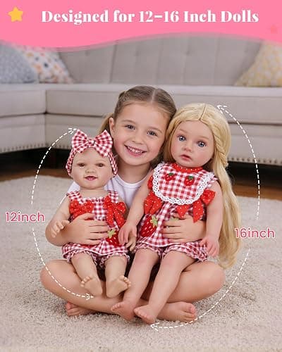 BABESIDE 12-16 Inch Baby Doll Clothes, 4-Piece Doll Outfit Set | 4 Pcs Doll Outfit Set with Strawberry Top, Shorts, Bib & Headband, Cute Baby Doll Accessories, Dress-Up Gift for Kids 3+ thumbnail 6