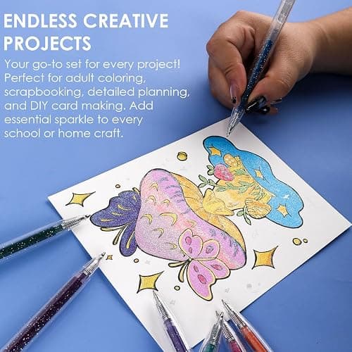 Grabie 18 Color Glitter Gel Pens, Retractable Sparkle Art Pens | Retractable Design, Smooth Gel Ink, Sparkling Finish, Acid Free Ink, Quick Drying, Coloring Books, Journaling, Drawing thumbnail 8