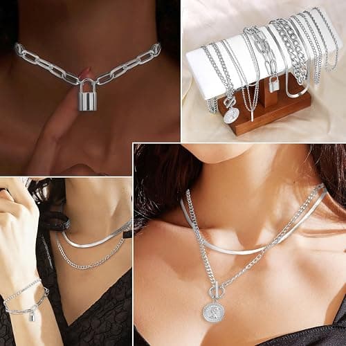CHICUTIE Gold Jewelry Set For Women,14k Gold Plated Multi Layer Necklaces Bracelets Hoop Earrings Set Stackable Knuckle Rings, Trendy Elegance Charms Non Tarnish Minimalist Textured Boho Jewelry Gift thumbnail 2
