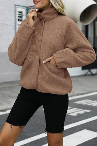 Nirovien Womens Fuzzy Fleece Jacket Button Down Sherpa Jacket | Warm Winter Coat with Pockets, Cozy Teddy Fluffy Jackets for Women, Cropped Fall Jacket, Fuzzy Sherpa Pullover, Travel Outfit thumbnail 2