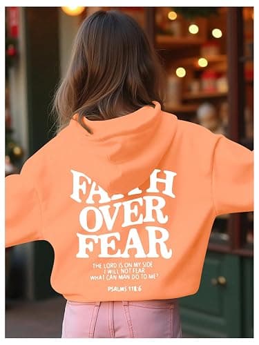 RoseSeek Girl's Letter Graphic Hoodies Long Sleeve Faith Over Fear Hoodies Sweatshirts Pullovers Trendy thumbnail 3