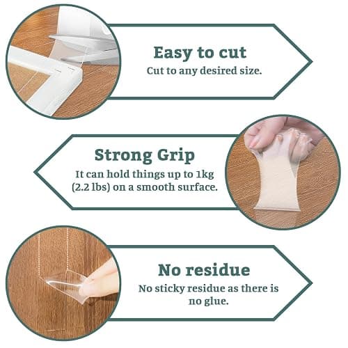 MOKANI 3 Rolls Nano Double Sided Adhesive Tape, 5M/16.4FT Multifunctional Reusable Washable Traceless Transparent Gel Tape, Wall Sticky Strips for Kitchen, Party, Paste Photos Posters, Carpet Fixing thumbnail 3