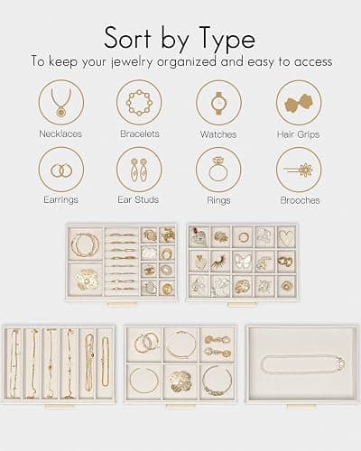 Vlando 5 Layer Jewelry Box for Women, Glass Lid Jewelry Organizer with 5 Drawers for Necklaces Rings Earrings Bracelets - Cloud White thumbnail 4