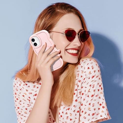Pepmune for iPhone 16 Case, Curly Wavy Frame Hard Translucent Matte Clear Back Cover for Women Men Compatible with Magsafe TPU Bumper Shockproof Drop Protection Phone Case for iPhone 16, Pink thumbnail 7