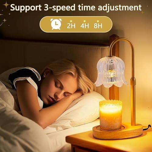 Candle Warmer Lamp Electric Timer - Candles Height Control Dimmable Warmers Scented Lamps No Flame Heat Warm Melt Wax Jar Modern Home Decor Table Lights for Home Living Bedroom thumbnail 5