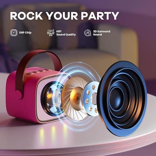 YLL Mini Karaoke Machine for Kids Toys, Portable Bluetooth Speaker with 2 Wireless Microphones, Birthday Gifts for Girls 3, 4, 5, 6, 7, 8, 9, 10, 11, 12+ Years Old Toddler Teens (Hotpink) thumbnail 3