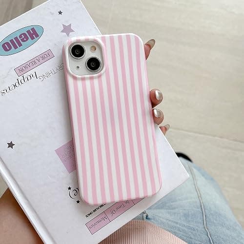 Reezaddin Pink and White Striped Phone Case for iPhone 16,Cute Aesthetic Vertical Stripes Classic Retro Girls Women Slim Protective Cover for iPhone 16 6.1in,Pink White thumbnail 8