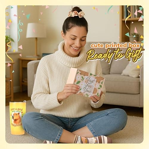 Capybara Gifts for Women Capybara Stuff Includes 20oz Tumbler Mug Makeup Bag Sock Hair Bands Capybara Keychain and Candle Gift Cards Gift for Capybara Lover thumbnail 5