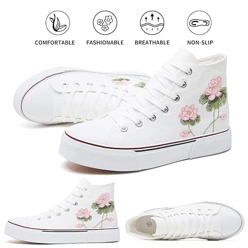 hash bubbie High Top Sneakers for Women Classic High Tops Canvas Shoes Lace up Women's Fashion Sneaker thumbnail 8