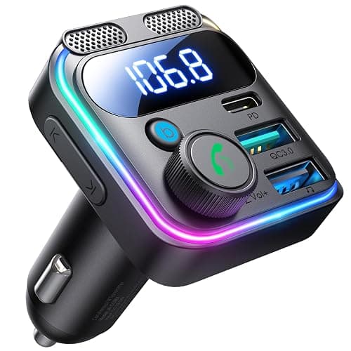 JOYROOM Bluetooth 5.4 FM Transmitter Car Adapter 81W (PD 45W & 36W) [Dual Mics] [Light Switch] [HiFi Bass Sound] [Fast Charging] Wireless Music Adapter Hands-Free Calling LED Display Support USB Drive - Image 1