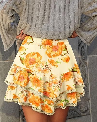 onlypuff Flowy Shorts for Women Ruffle Skorts Mini Skirts High Waisted Teen Gilrs Tennis Skort Summer Shorts thumbnail 4