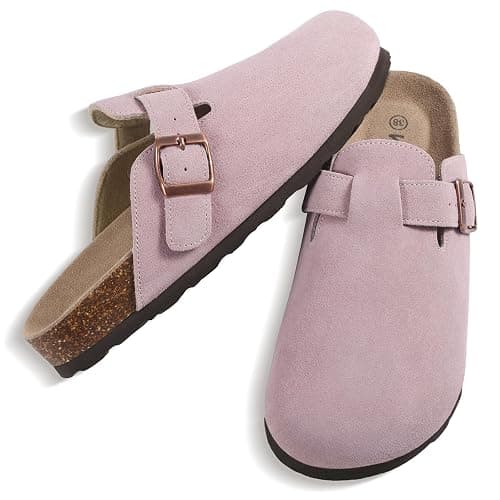 KIDMI Genuine Suede Clogs for Women Cork Footbed Sandals Leather Mules Potato Shoes with Arch Support thumbnail 6