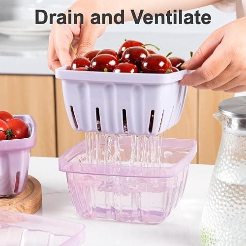 CUISITOOL Berry Basket, 3-in-1 Berry Keeper Box, 1 Quart Vented Plastic Berry Containers for Fridge, Fruit Colander for Strawberry Blueberry Raspberry, Reusable for Farmer Market Grocery thumbnail 5