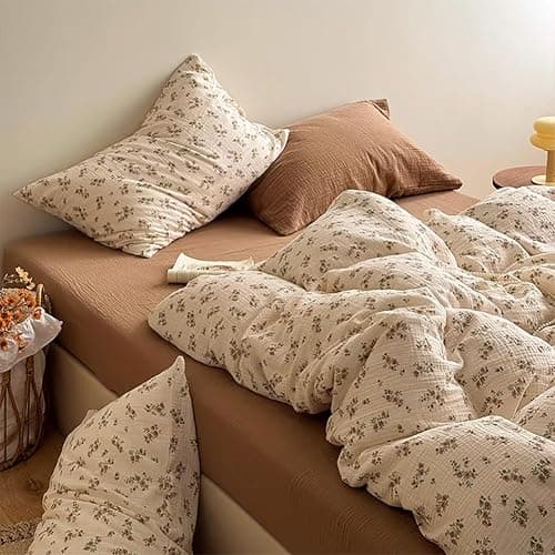 AShanlan Doppelte Musselin Bettwäsche 220x240 cm Baumwolle Vintage Blumenmuster Bettwäsche-Sets ÖKO-TEX Zertifizierte 1 Bettbezug und 2 Kissenbezüge 80x80 cm mit Reißverschluss thumbnail 2