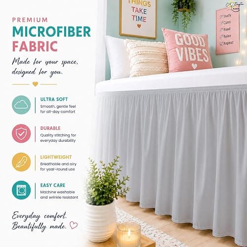 Cottington Lane Ruffled Dorm Room Bed Skirt Twin XL 32 Inch Drop, Hotel Quality Premium Brushed Microfiber Twin Extra Long College Dust Ruffle, Silver Grey thumbnail 2