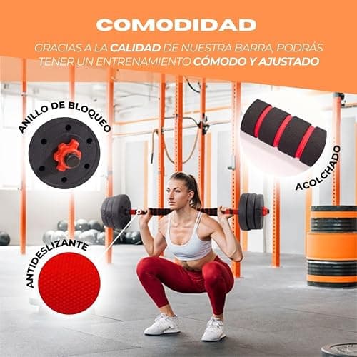 Mobiclinic® , Mancuernas ajustables, 2 en 1, Peso de 2-30 kg, Incluye y barra extensión acolchada, Tuercas antideslizantes, Acero resistente, Gym casa thumbnail 4